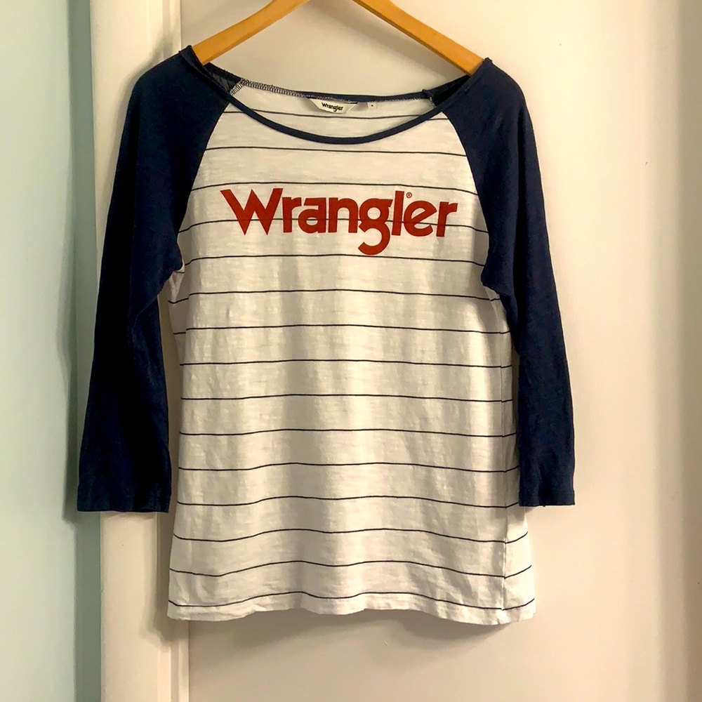 Wrangler White Navy Stripe Signature Crewneck Baseball Tee Small